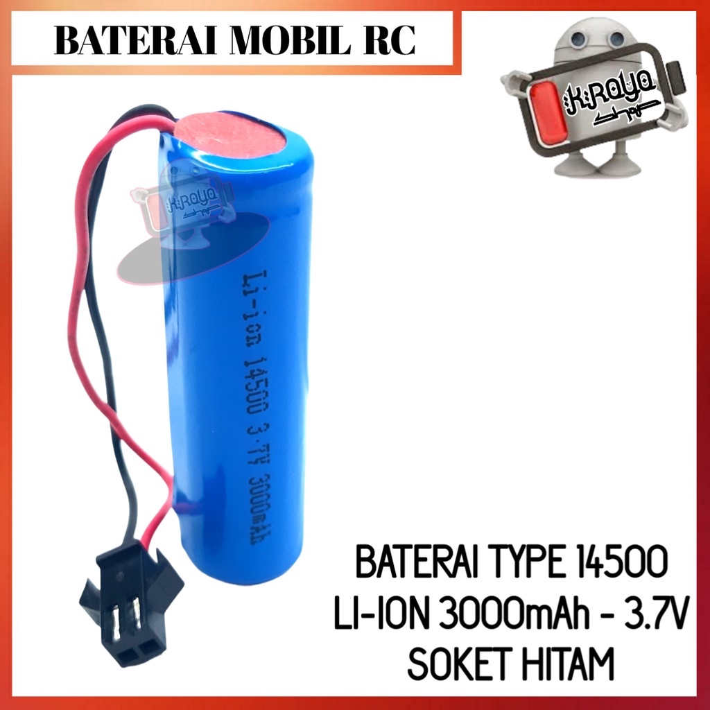 Baterai Remot RC Li-ION 14500 Soket Hitam 3.7V - 3000mAh Ukuran Baterai 1.25mm x 5cm