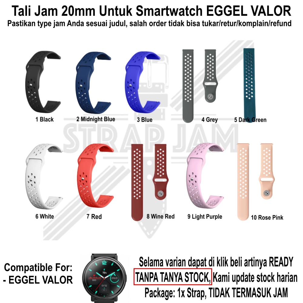 Tali Jam Eggel Valor - Strap 20mm Rubber Silikon Cocok Untuk Olahraga Model Nike Polos