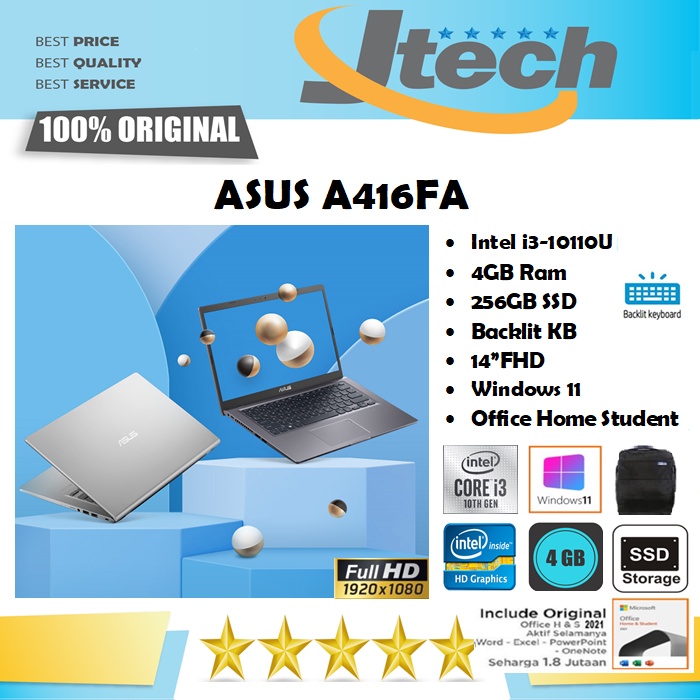 ASUS A416FA - i3-10110U - 4GB - 256GB SSD - BACKLIT - 14