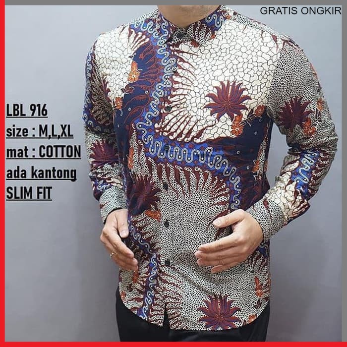 KEMEJA PRIA BATIK LENGAN PANJANG HEM BAHAN KATUN HALUS 40S LBL 916 BAJU MODERN MEWAH SLIMFIT SLIM FIT BY PENDEK JAKARTA PLATINUM