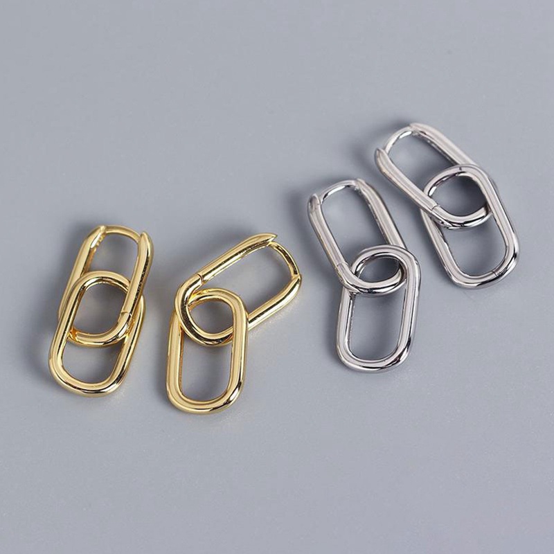 Anting Hoop Bentuk Oval Geometris Bahan 925 Sterling Silver Metal Dapat Dilepas Untuk Wanita
