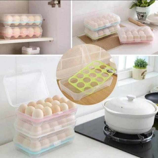 Tempat Box Telur 15 Lubang Sekat Kotak Box Organizer Telor