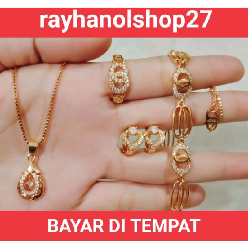 perhiasan wanita titanium xuping anti karat mewah satu set lapis mas 24K