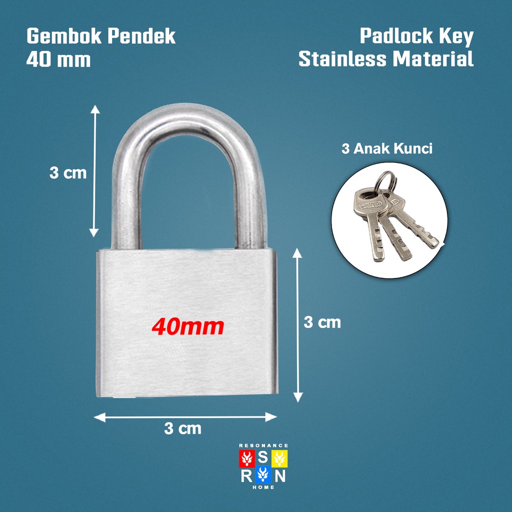 Kunci Gembok Rumah 40 M / Leher Pendek Iron Padlock Resonance Home