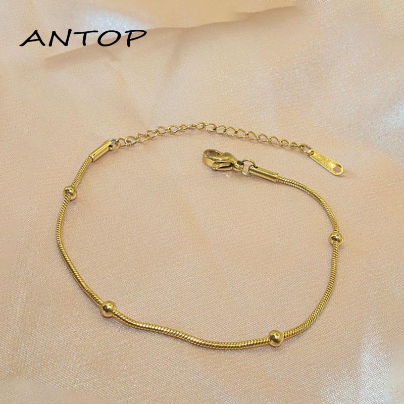 Gelang Tangan Bahan Titanium Steel Model Tulang Ular Untuk Wanita