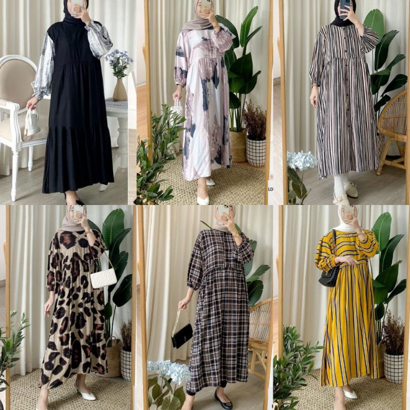 HAKO MIDI DRESS MOTIF TERBARU RAYON PREMIUM