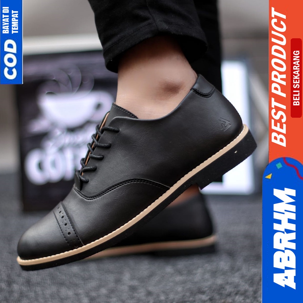 Sepatu Formal Pantopel Kerja Hitam Pria Original ABRHM ROHAN