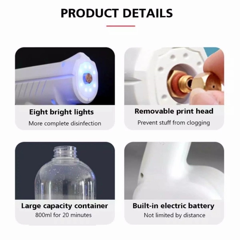 Nano Spray Gun Disinfectant Wireless 800 ml UV Sterilizer Gun