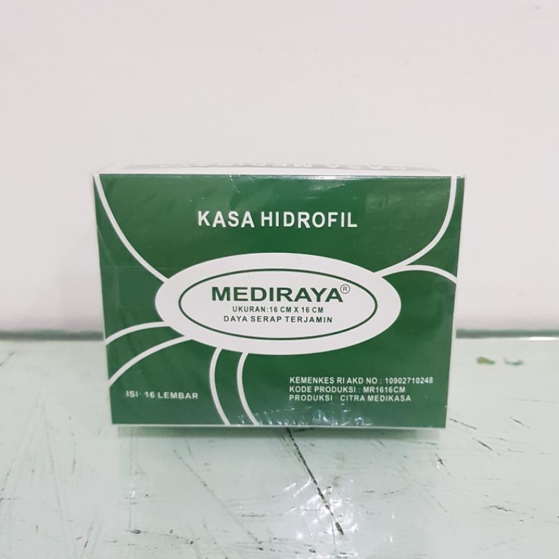 Kasa Hidrofil Mediraya 16 cm x 16 cm isi 16 lembar