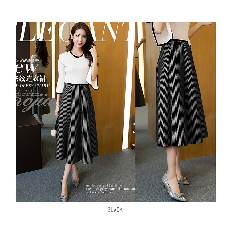 KARAKOREA 7-65 Stripe Space Cotton Skirt Rok maxi Rok midi Rok panjang Rok Kerja Rok Wanita/Rok Korea Skirt