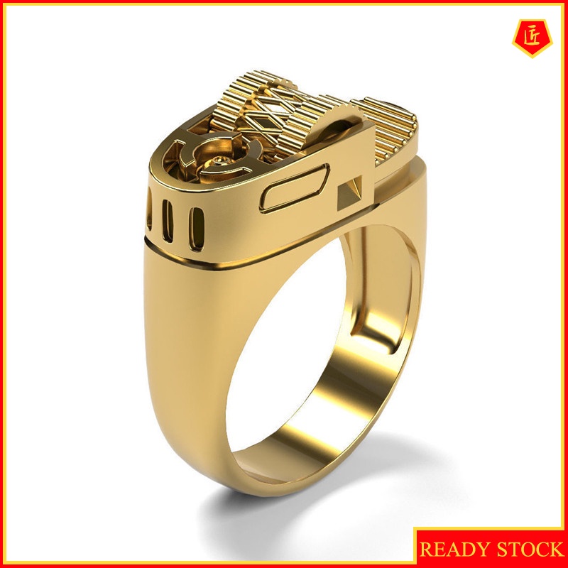 [Ready Stock]Creative Lighter Modeling Ring Punk Style Punk14k Gold