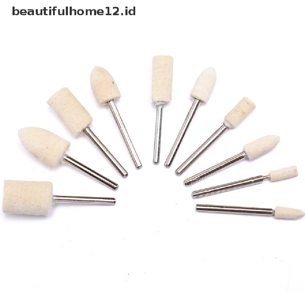 【beautifulhome12.id】 10Pcs Wool Felt Mounted Polishing Grinding Buffing Wheel For Drill Rotary Tool .