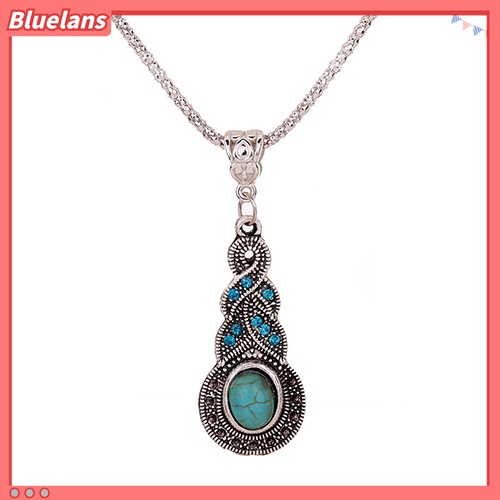 Set Perhiasan Kalung Anting Liontin Pirus Berlian Imitasi Gaya Retro Unik Untuk Wanita