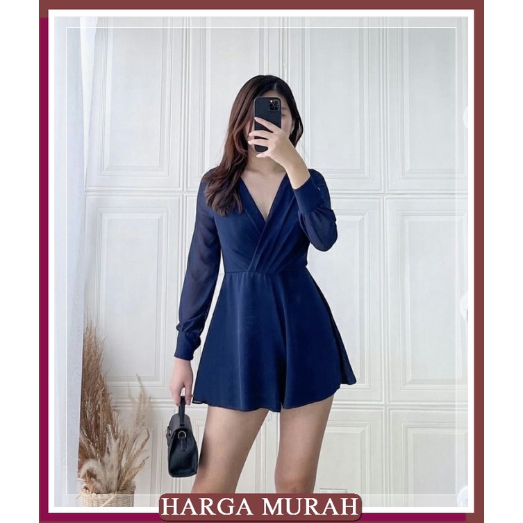 Jumpsuit Wanita Panjang Hijab Import Overall Polos Korea Katu Ye3 PW996 Js Barbara Navy [Jumpsuit Ov