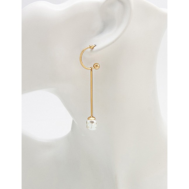 LRC Anting Tusuk Fashion Gold Letter C-shaped Alloy Pearl Earrings F69866