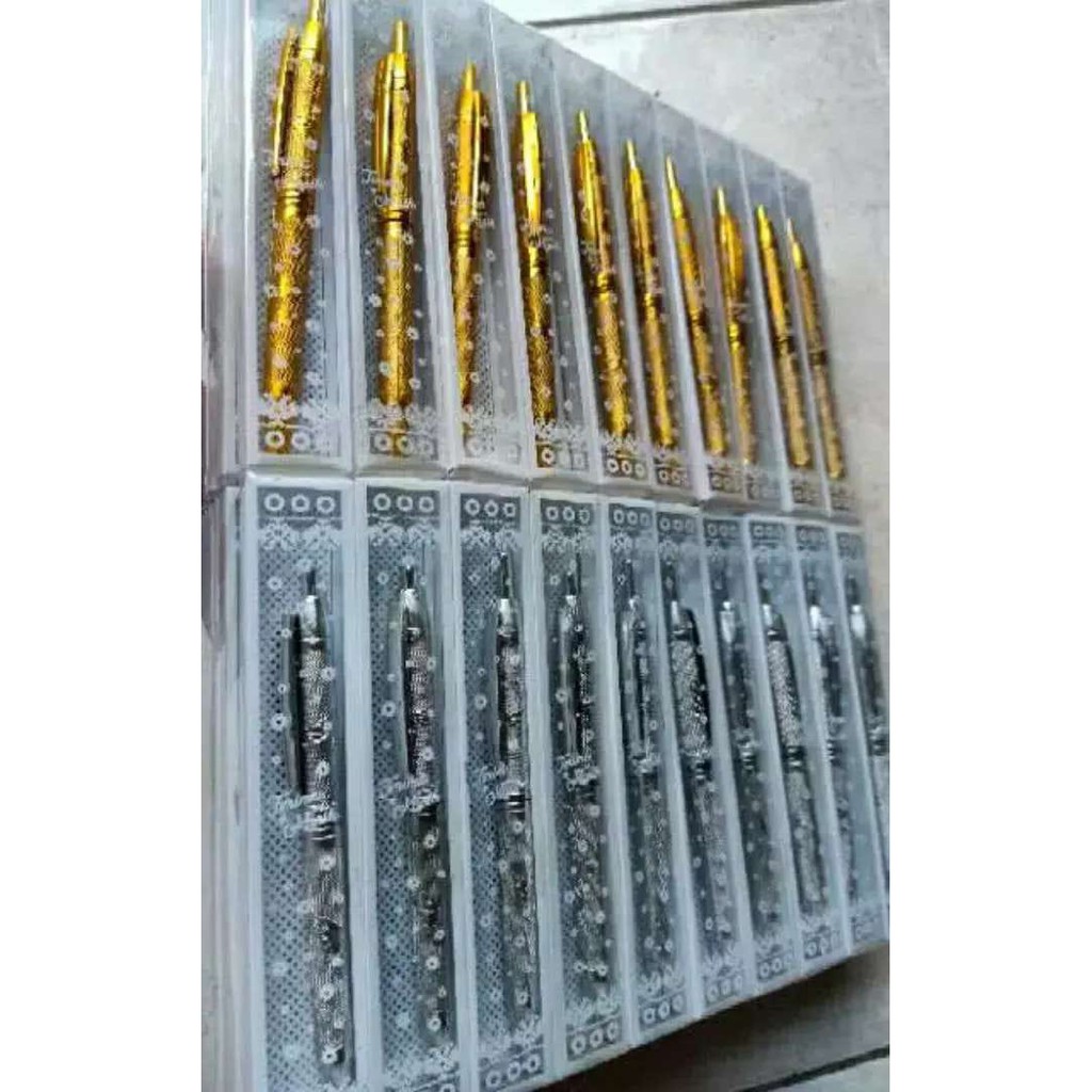 ISI 50 Pcs...Souvenir Pulpen Emas Perak Bunga Kemasan Mika Sovenir Hadiah Pernikahan Murah