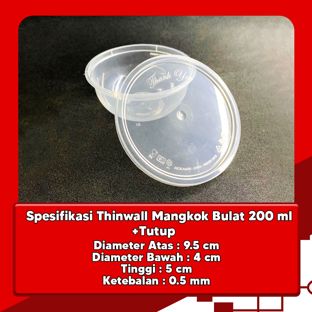 Thinwall Mangkok Bulat 200 ml ANTI PECAH Kotak makan isi 25 set MURAH