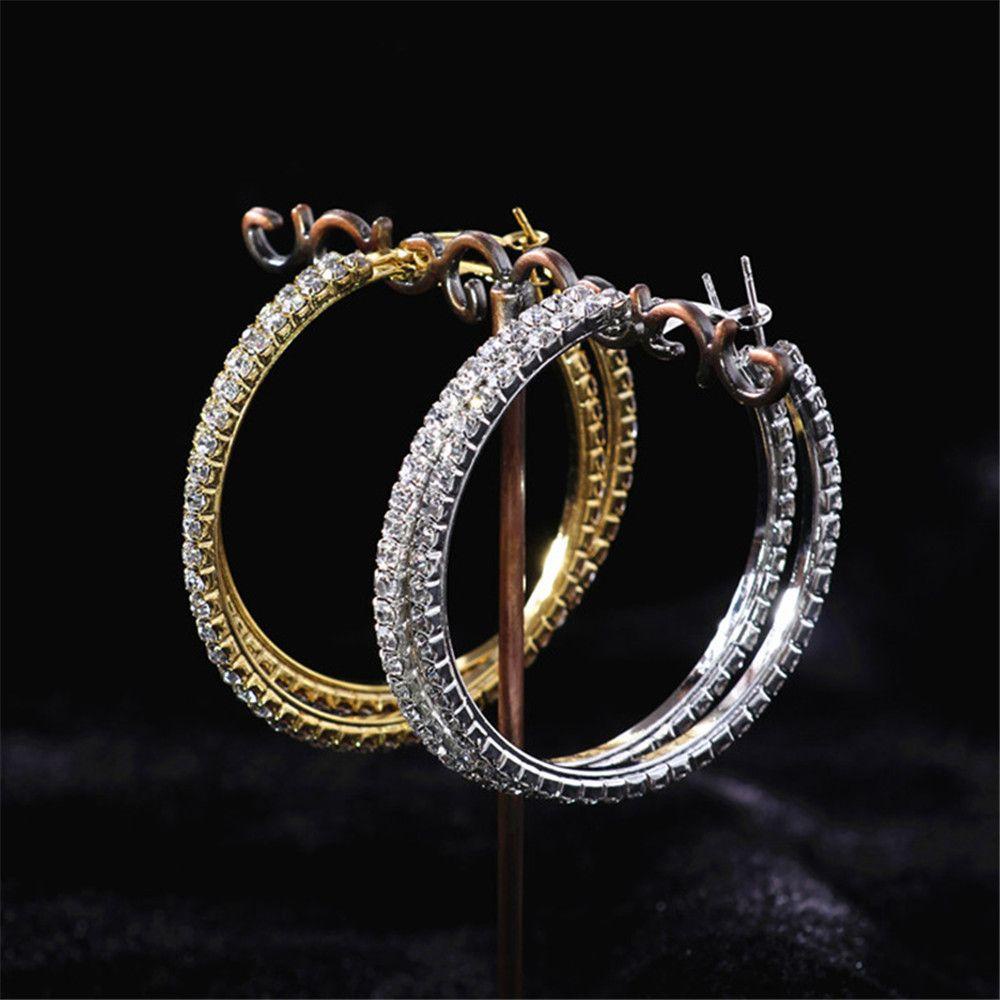 LILY Crystal Hoop Earrings Women Round Circle Big Rhinestone Dangle Jewelry