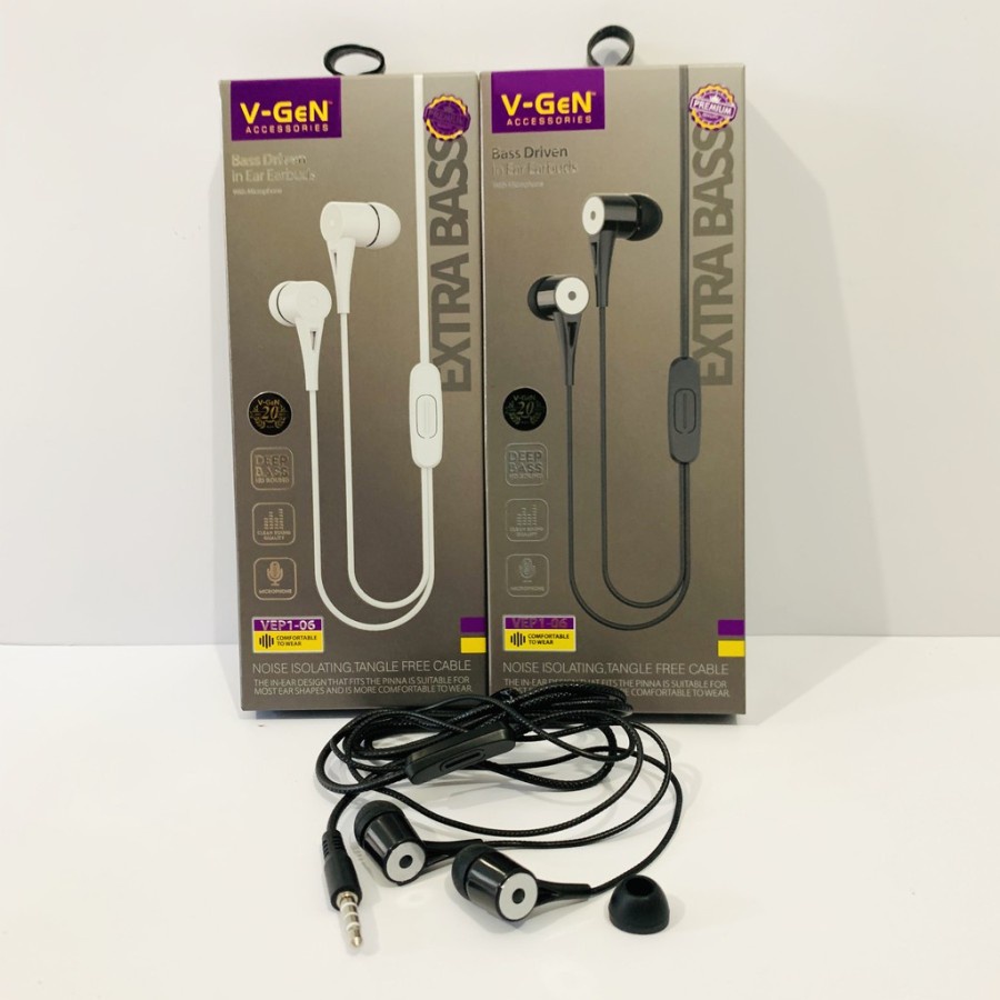 HEADSET HANDSFREE V-GEN VEP1-06 EARPHONE VGEN ORIGINAL EXTRA BASS Driven Earbuds