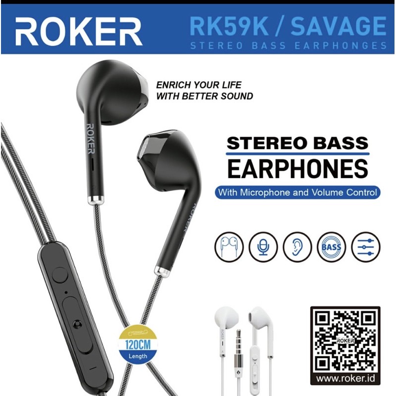 Handsfree Headset  Earphone Extreme Bass Handset Handsfree Roker RK59K SAVAGE Original