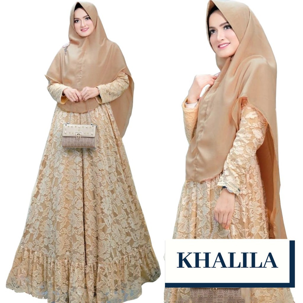 NEW KHALILA KHALIFA DRESS SYARI SET KHIMAR BROKAT PREMIUM