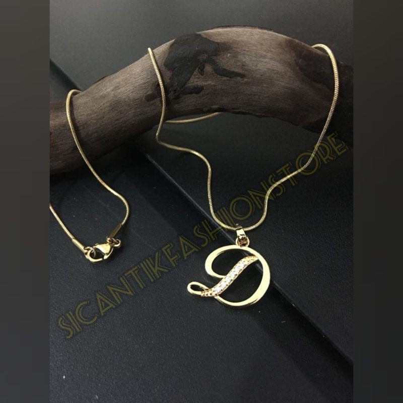 PROMO KALUNG TITANIUM HURUF ABDZ TERLARIS ANTI KARAT LAPIS EMAS MEWAH TIDAK LUNTUR LIOTIN HURUF GOLD