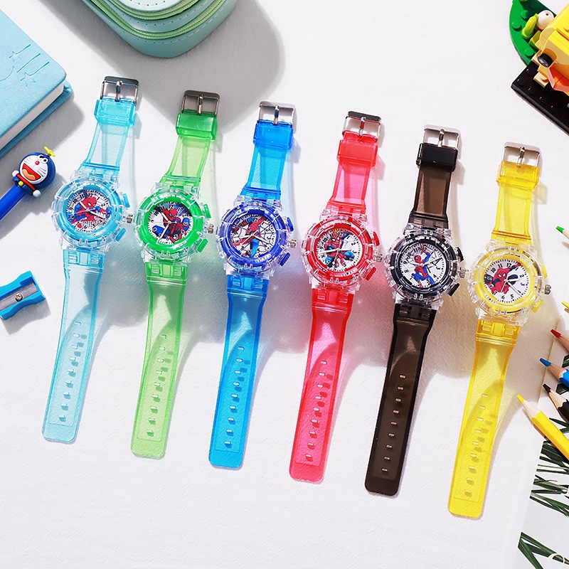 【Free box】Spiderman Jam Tangan Anak Laki-Laki LED Light Jam Tangan Anak untuk Siswa Laki-laki Jam Tangan Analog