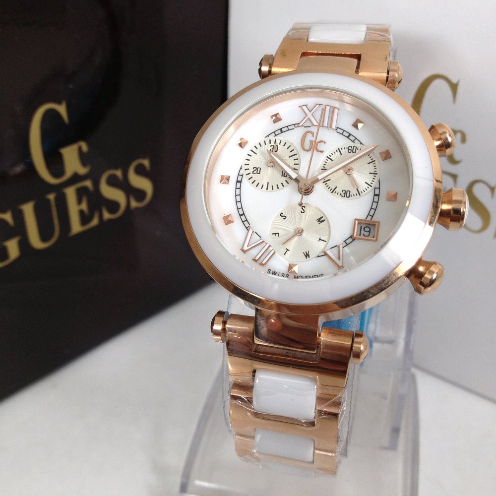 Jam Tangan Wanita GU355 Collections GC ceramic white rosegold 36mm Premium