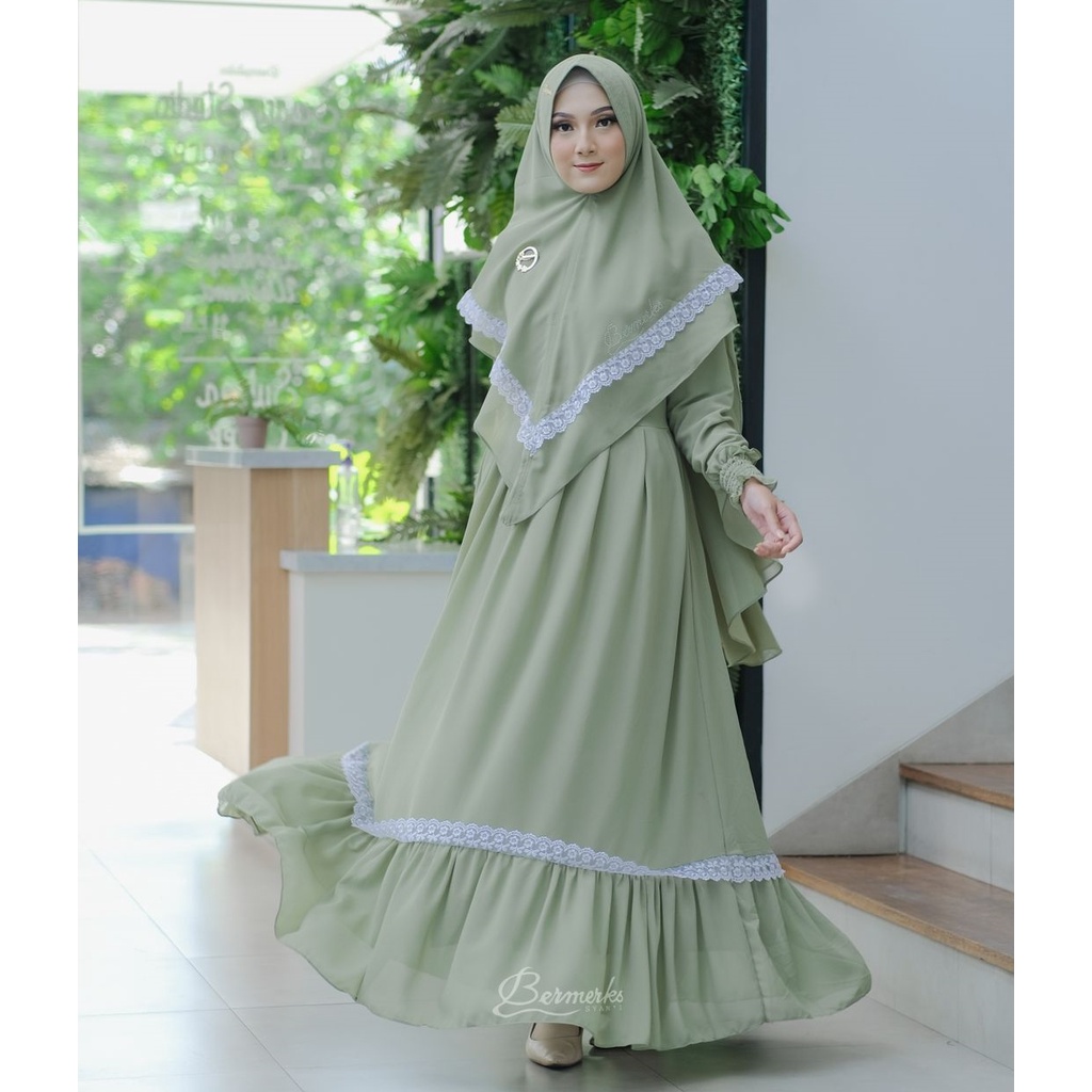 Gamis Bermerks Syar'i Original Renda Putih