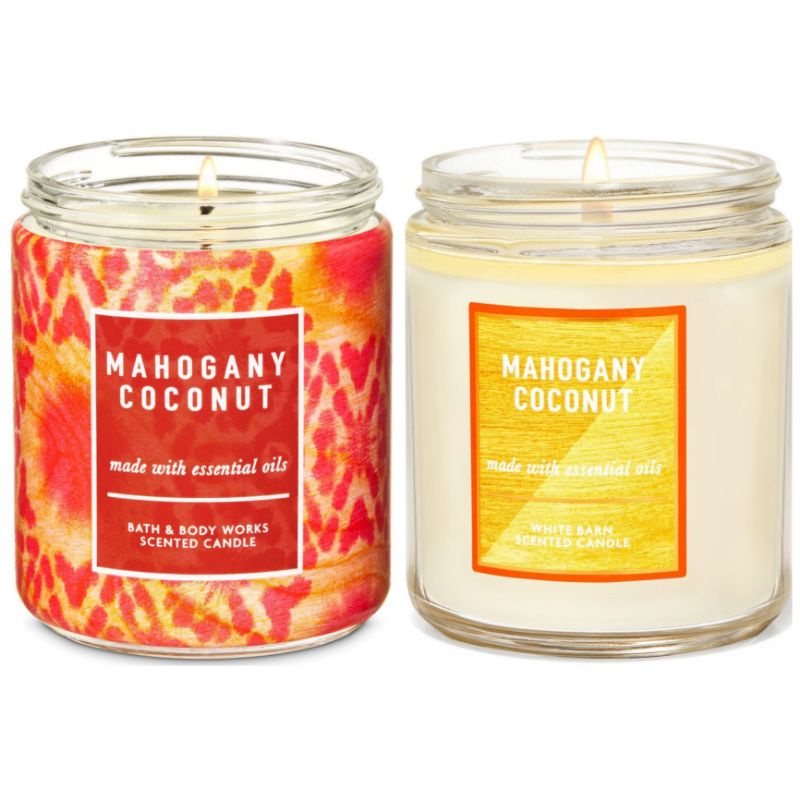 BATH &amp; BODY WORKS BBW MAHOGANY COCONUT MADE WITH ESSENTIAL OILS WHITE BARN 1 SINGLE WICK SCENTED CANDLE 198 G PENGHARUM RUANGAN