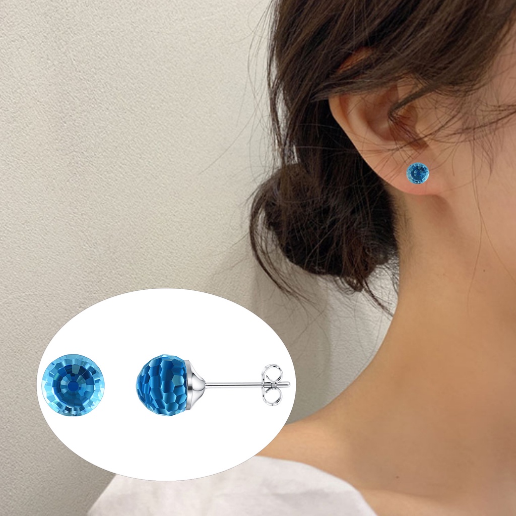 Hu Hu Hu Hu Hu Alat Bantu Pasang Kacamata♡ Anting Stud Kristal Imitasi Bentuk Bulat Bahan Sterling Silver Untuk Wanita