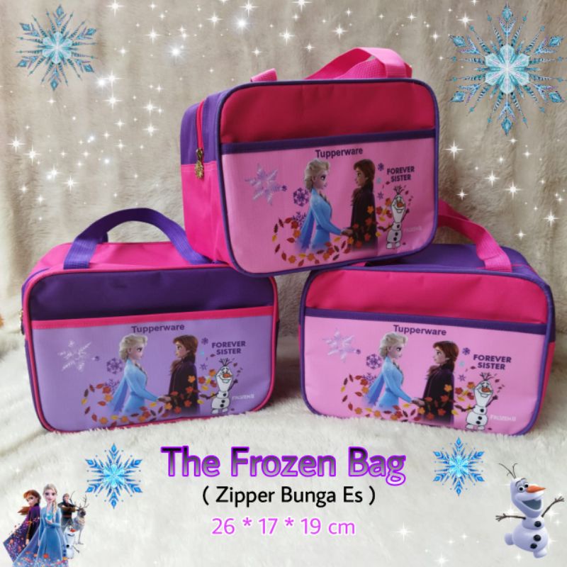 Tas Frozen ELSA  Tupperware ( Zipper Bunga Es ) / Tas Forever Sister FROZEN Tupperware / Tas bekal makan / Tas Makan Siang gambar Frozen