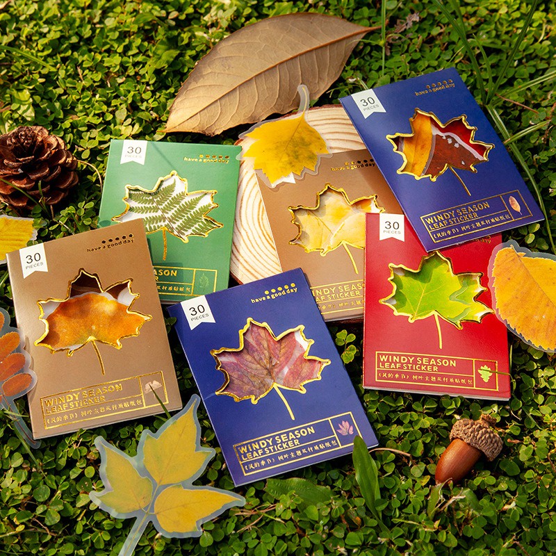 

Fallen Leaves Collection Flake Stickers Set - Sticker Korea Daun Musim Gugur