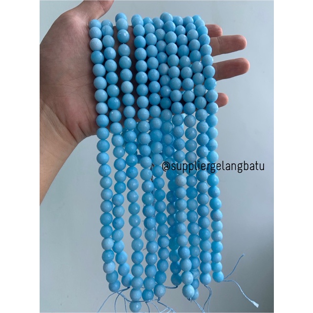 bahan batu 10mm BLUE SKY OBSIDIAN CUTTING aksesoris FACET biru manik