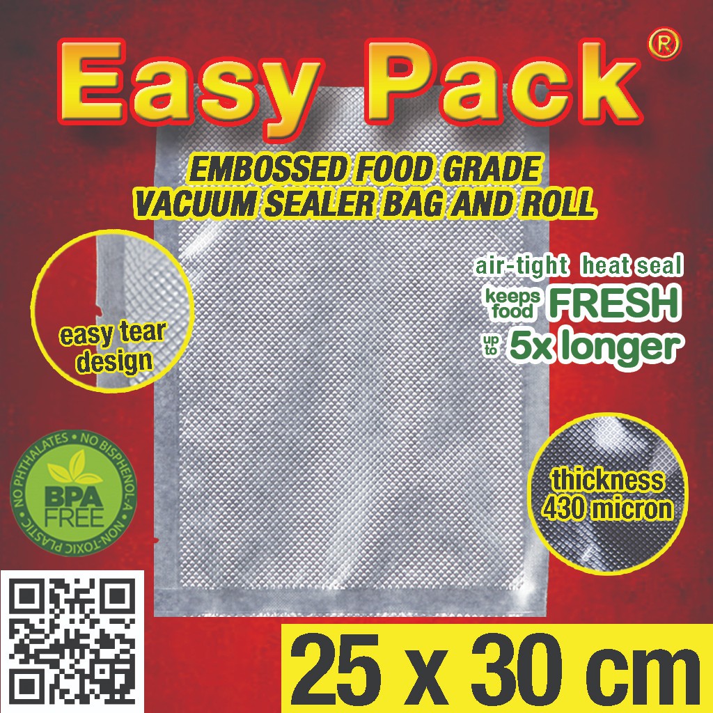 25x30 PLASTIC VACUUM EMBOSSED PLASTIK VAKUM EMBOSS BAG EASY PACK 430 MICRON Vacum Embos Sealer