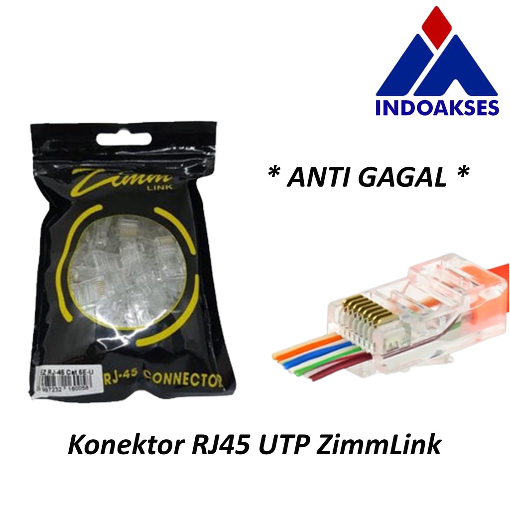 Konektor Zimm Link RJ45 UTP Cat6 Cat 6 EZ ANTI GAGAL Eazy Crimping
