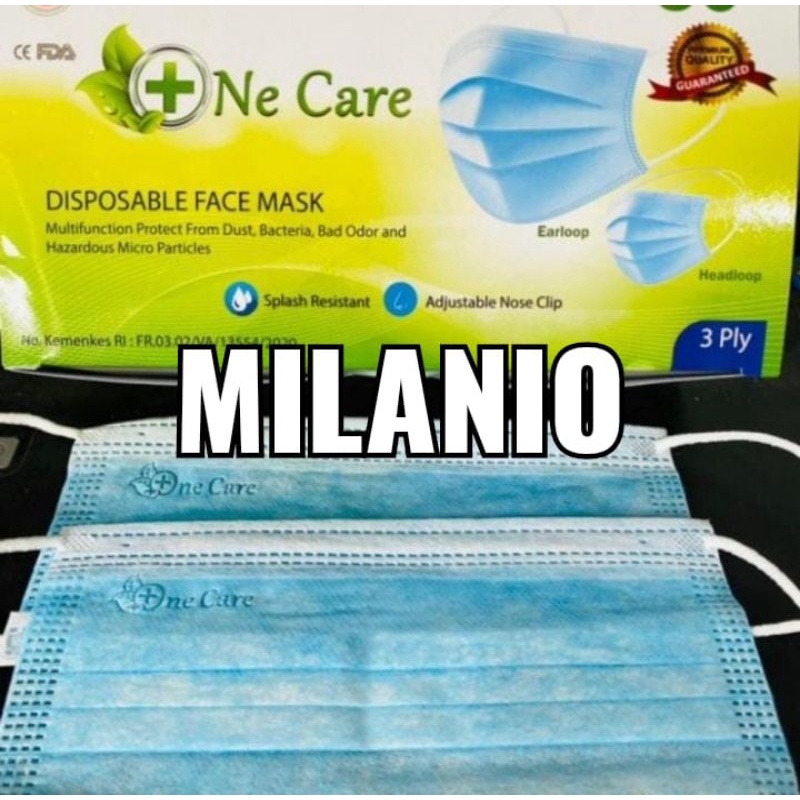 Masker Earloop Ne Care Emboss 3 ply 50 pcs Disposable Face Mask 3ply non medis 50pc murah biru laris