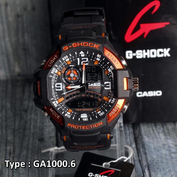 G Shock Pilot pesawat  Casio GA1000 Black Orange . jam Tangan Pria & anak anak digital murah