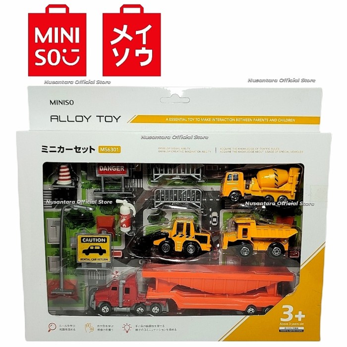 MINISO Japan Set Mainan Anak Konstruksi Excavator Truk Diecast