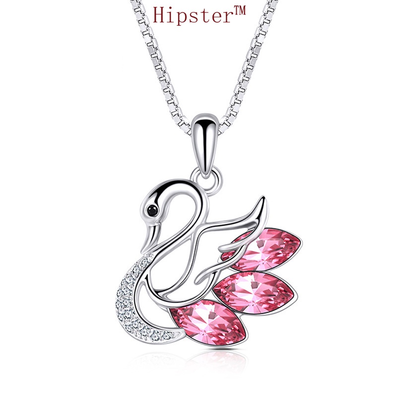 Hot Sale Fashion and Fully-Jewelled Swan Simple Colored Gems Series Pendant Necklace