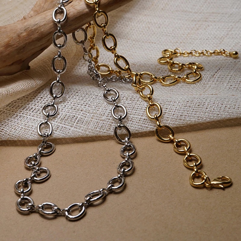 Women Fashion Mixed Vintage Gold Silver Color Linked Small Circle Necklaces / Irregular Circle Chain Pendant