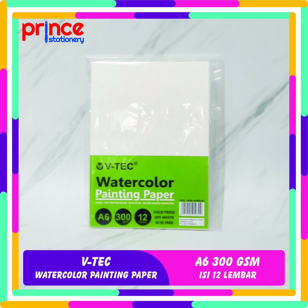 

V-TEC WATERCOLOR PAPER A6 300 GSM COLD PRESS ISI 12 LEMBAR
