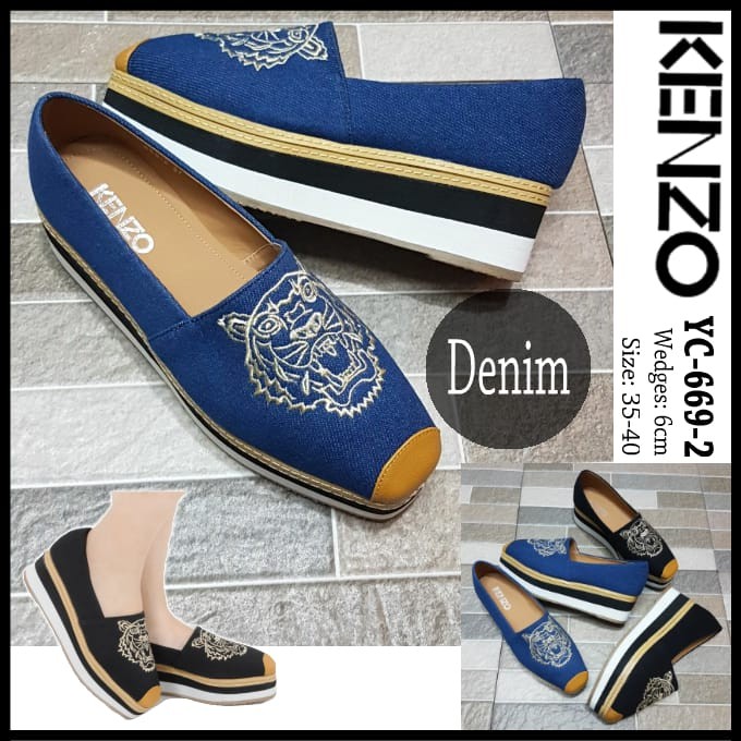 Sepatu KENZO Platform Espadrilles YC-669-2 Sol 6cm - Hitam