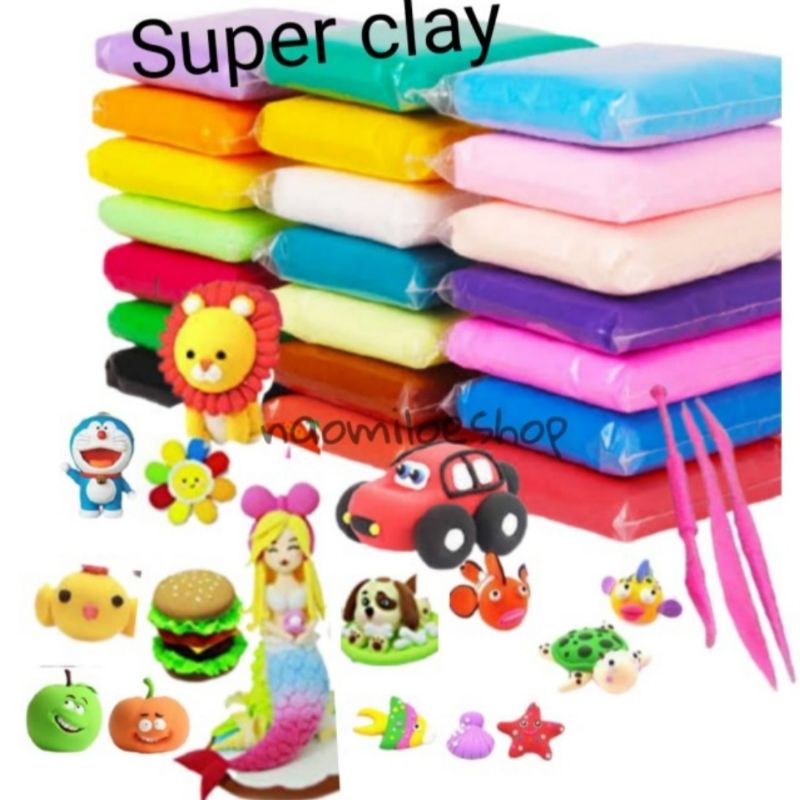 Super clay Paket Mainan Edukasi Polymer Clay super Soft mainan Clay playdoh mainan Anak Perempuan Mainan Anak Laki Laki Sensori  set mainan play doh 12 warna Super Clay Slime