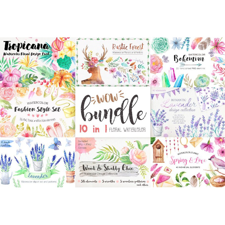 Summers Watercolor Floral Bundle - JPEG Ultra HD