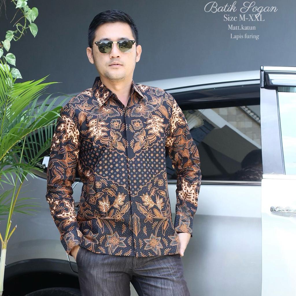 baju batik pria lengan panjang modern  ORIGINAL BAJU PREMIUM KEKINIAN BATIK SOLO MURAH SOGAN