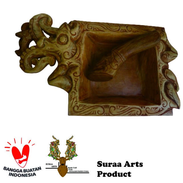 Cobek kayu ulin ukir khas Kalimantan Timur 1 set