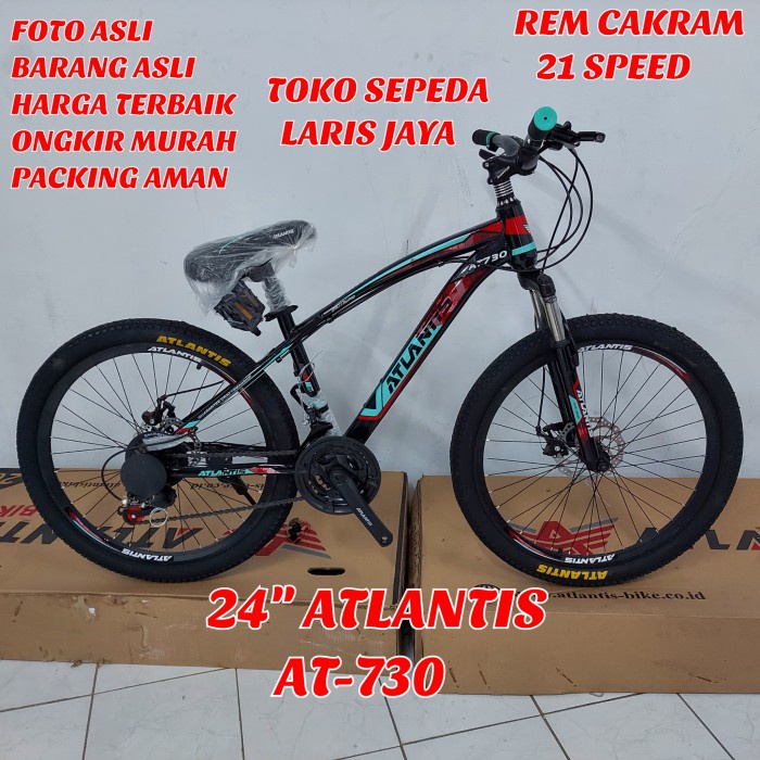 SEPEDA GUNUNG MURAH 24 INCH ATLANTIS AT730 TERBARU 21 SPEED - HITAM BIRU