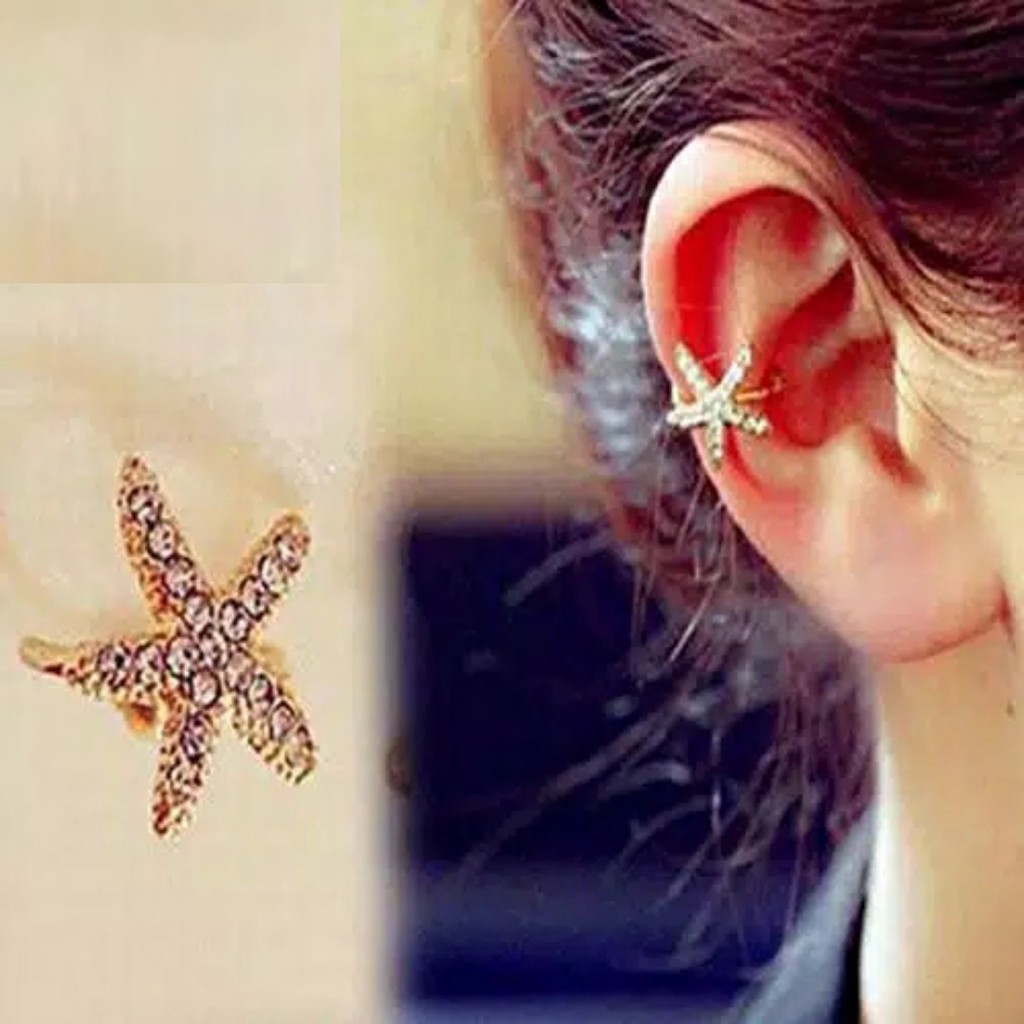 Anting Tusuk Cinta Anting Klip Telinga Bintang Laut Starfish Ear Klip