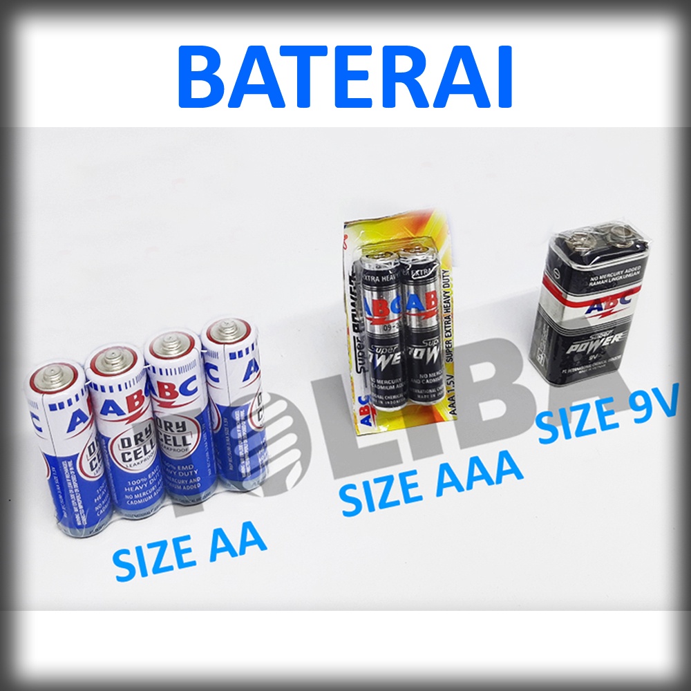baterai abc biru a2 aa / batre a3 aaa/batrai 9volt kotak baterai jam dinding ac praktek anak sekolah